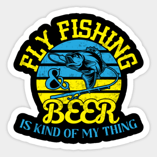 Fly Fishing And Beer Funny Quote Retro Vintage Fly Fisher Sticker